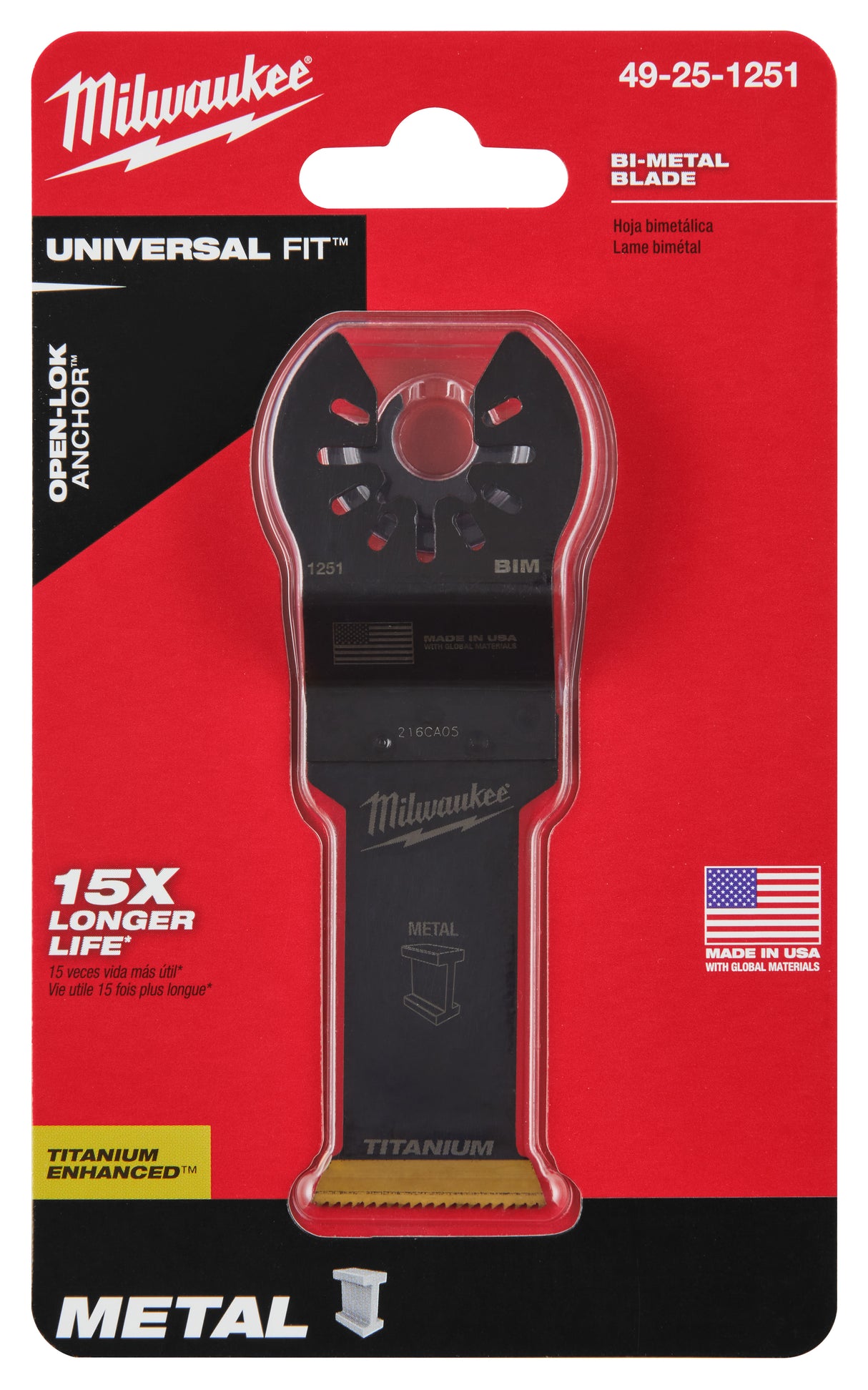 Milwaukee 49-25-1251 Milwaukee® OPEN-LOK™ 1-1/8" TITANIUM ENHANCED BI-METAL METAL BLADE 1PK - 2