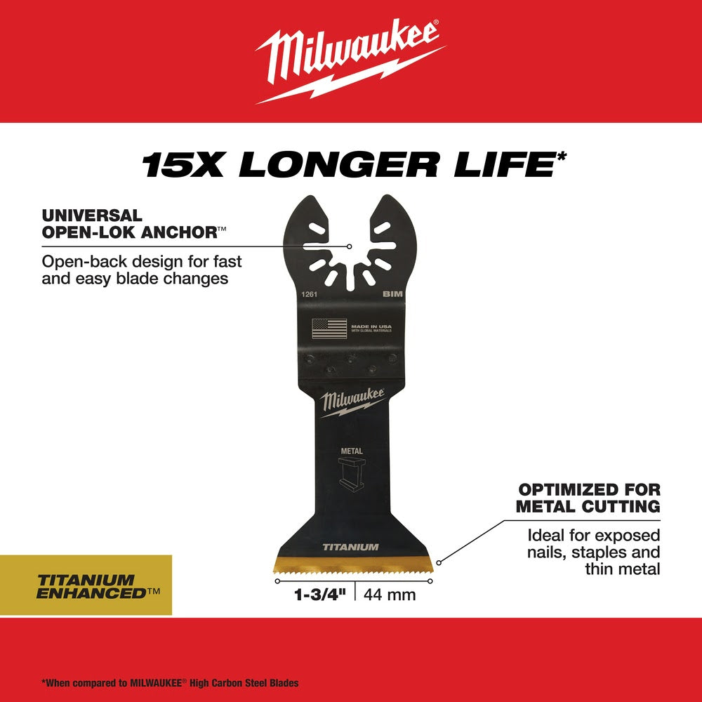 Milwaukee 49-25-1261 Milwaukee® OPEN-LOK™ 1-3/4" TITANIUM ENHANCED BI-METAL METAL BLADE 1PK - 6
