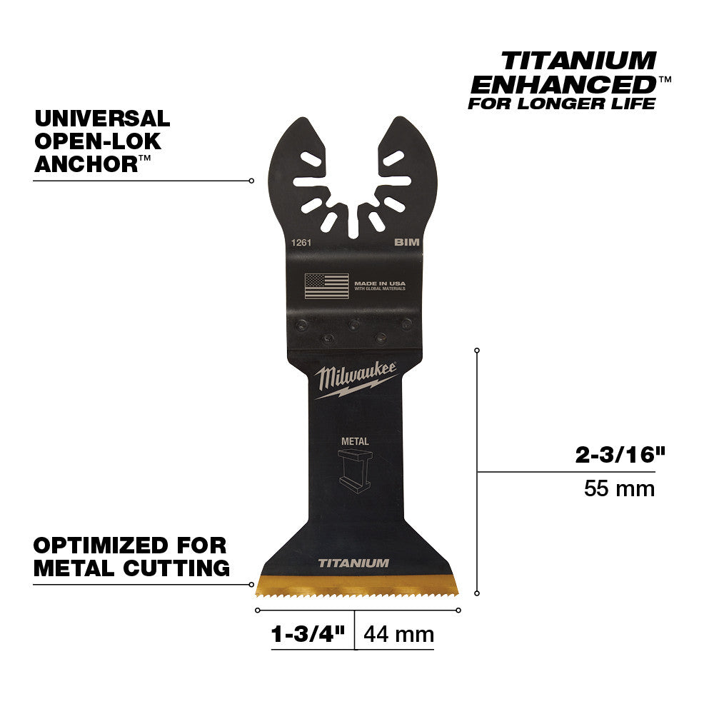 Milwaukee 49-25-1261 Milwaukee® OPEN-LOK™ 1-3/4" TITANIUM ENHANCED BI-METAL METAL BLADE 1PK - 2