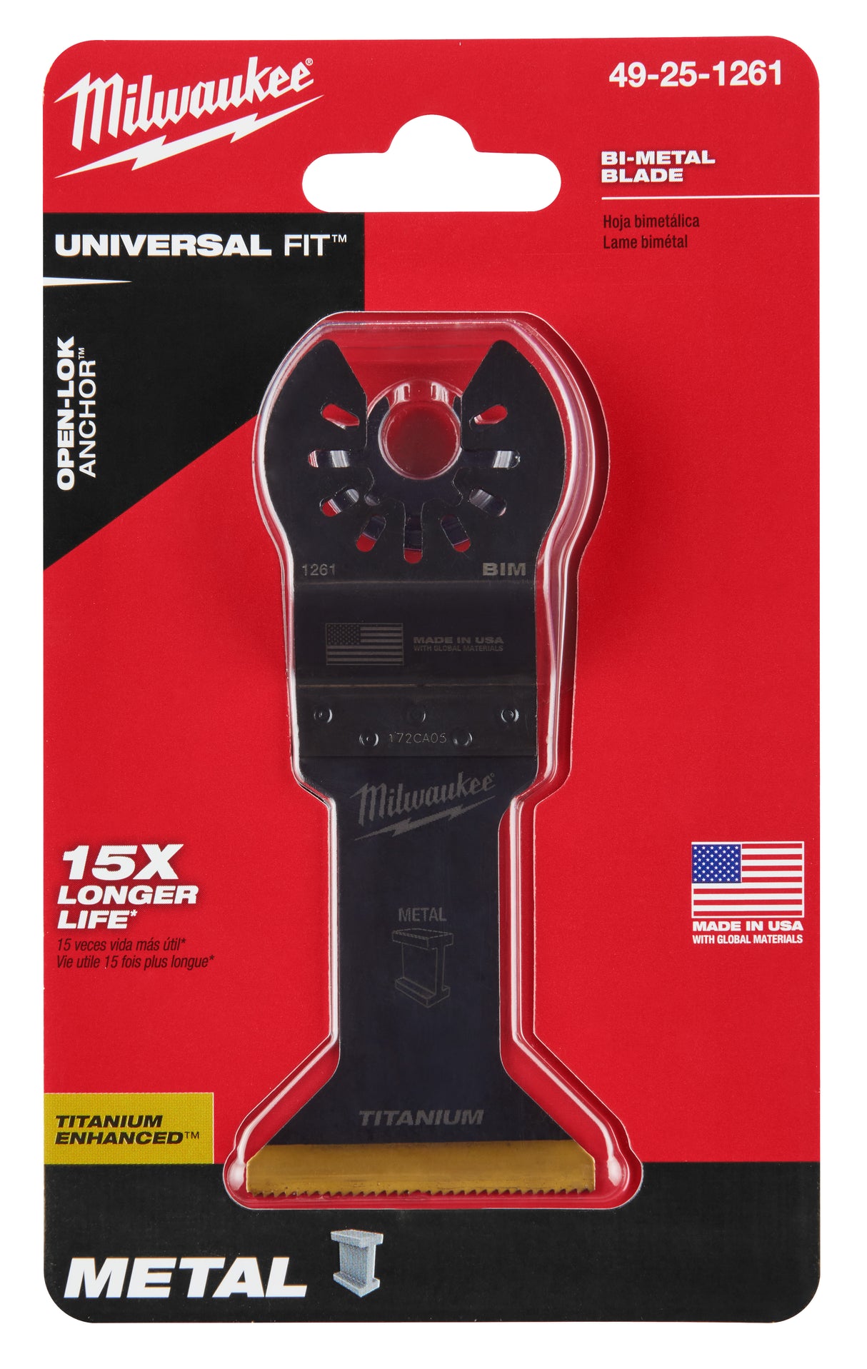 Milwaukee 49-25-1261 Milwaukee® OPEN-LOK™ 1-3/4" TITANIUM ENHANCED BI-METAL METAL BLADE 1PK - 3