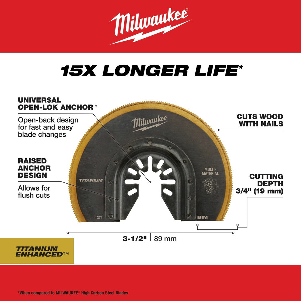 Milwaukee 49-25-1271 Milwaukee® OPEN-LOK™ 3-1/2" TITANIUM ENHANCED BI-METAL SEGMENTED BLADE 1PK - 7