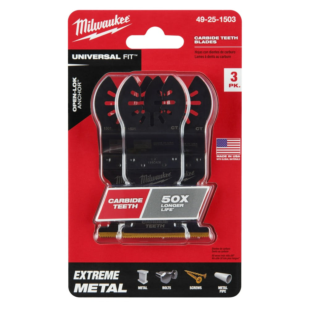 Milwaukee 49-25-1503 Milwaukee® OPEN-LOK™ 1-3/8" TITANIUM ENHANCED CARBIDE TEETH METAL BLADE 3PK - 11