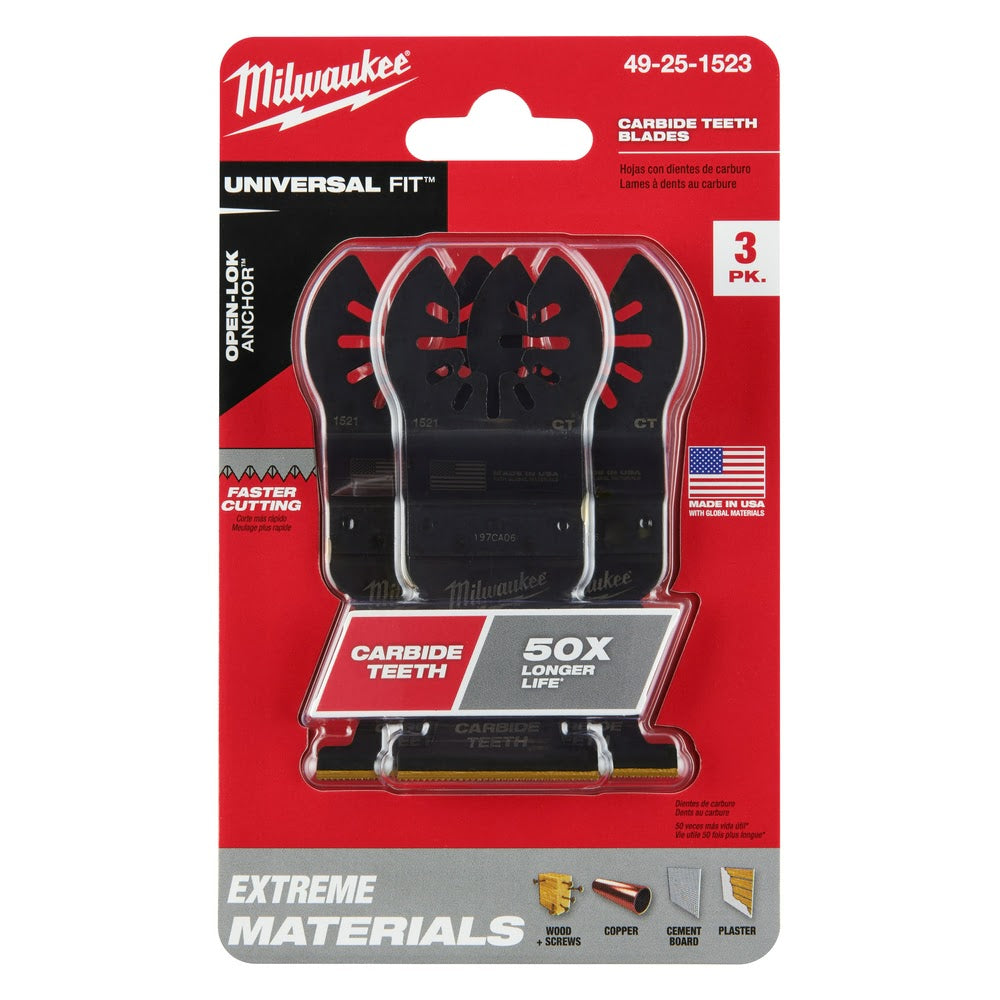 Milwaukee 49-25-1523 Milwaukee® OPEN-LOK™ 1-3/8" TITANIUM ENHANCED CARBIDE TEETH MULTI-MATERIAL BLADE 3PK - 11