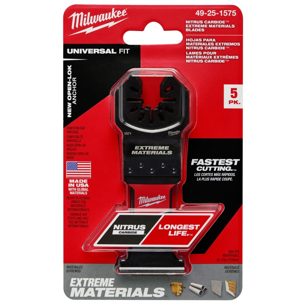 Milwaukee 49-25-1575 NITRUS CARBIDE Extreme Materials Universal Fit OPEN-LOK Multi-Tool Blade 5PK - 11