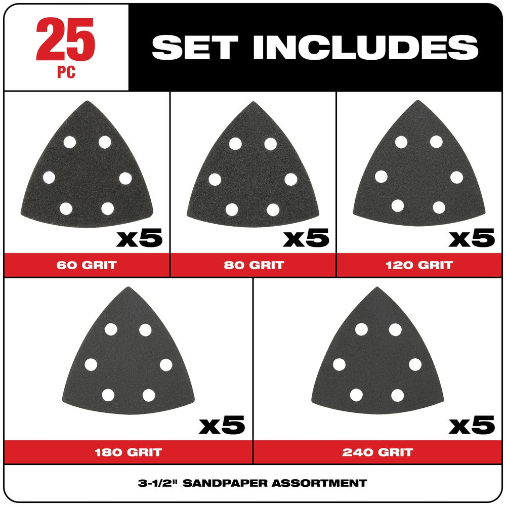 Milwaukee 49-25-2025 Milwaukee® OPEN-LOK™ 3-1/2" TRIANGLE SANDPAPER VARIETY PACK 25PC - 13