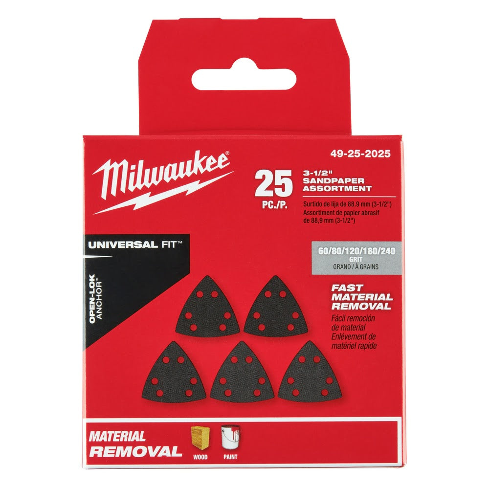 Milwaukee 49-25-2025 Milwaukee® OPEN-LOK™ 3-1/2" TRIANGLE SANDPAPER VARIETY PACK 25PC - 17