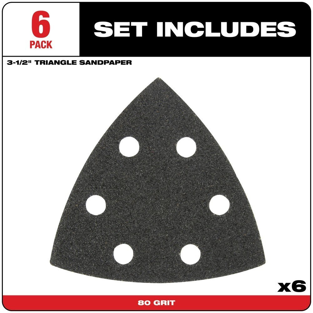 Milwaukee 49-25-2080 Milwaukee® 3-1/2" 80 GRIT TRIANGLE SANDPAPER 6PK - 4