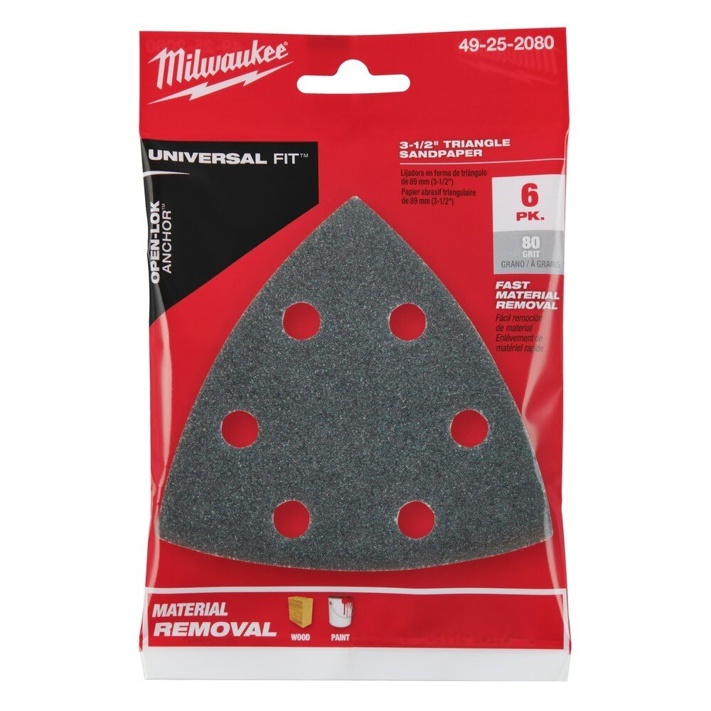 Milwaukee 49-25-2080 Milwaukee® 3-1/2" 80 GRIT TRIANGLE SANDPAPER 6PK - 8