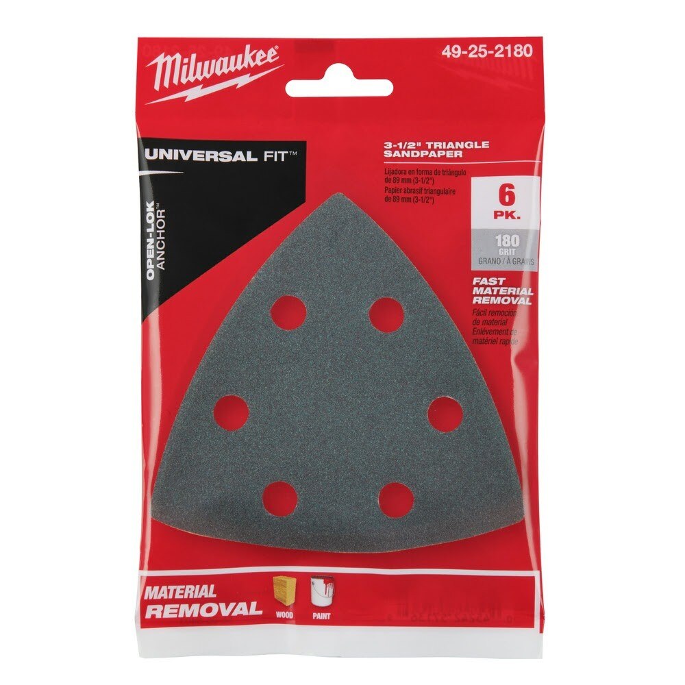 Milwaukee 49-25-2180 Milwaukee® 3-1/2" 180 GRIT TRIANGLE SANDPAPER 6PK - 7