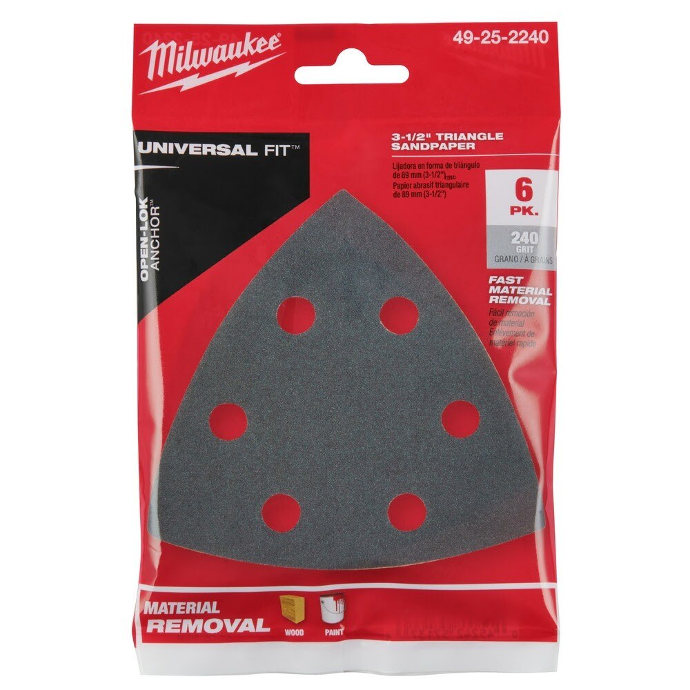 Milwaukee 49-25-2240 Milwaukee® 3-1/2" 240 GRIT TRIANGLE SANDPAPER 6PK - 8