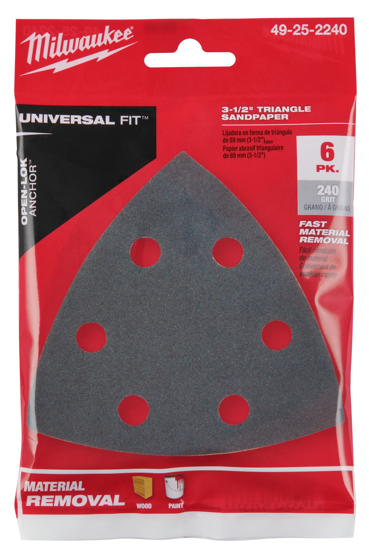 Milwaukee 49-25-2240 Milwaukee® 3-1/2" 240 GRIT TRIANGLE SANDPAPER 6PK - 3