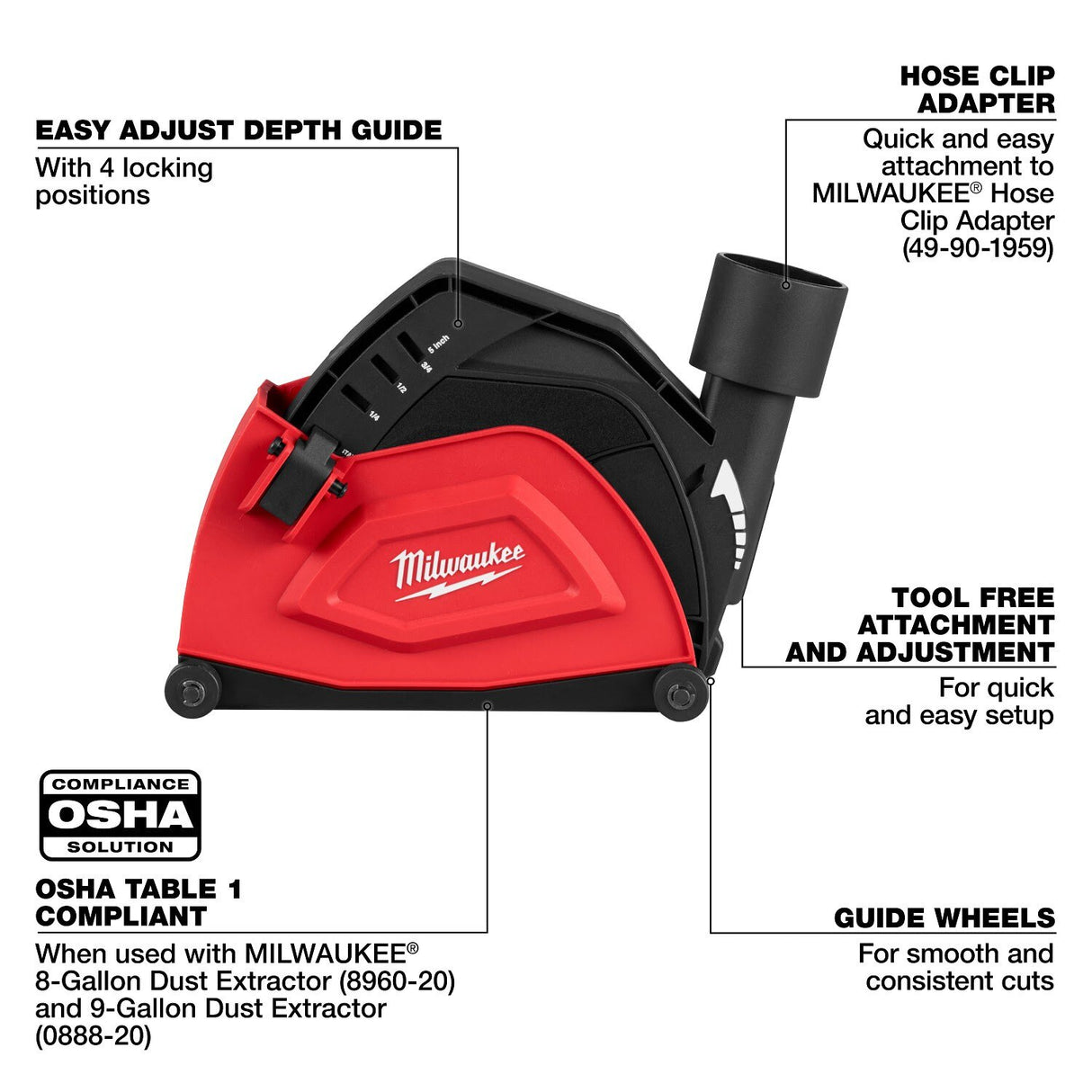 Milwaukee 49-40-6205 5 in. Cutting Dust Shroud for 4-1/2 in. to 7 in. AC/DC Angle Grinders - 4
