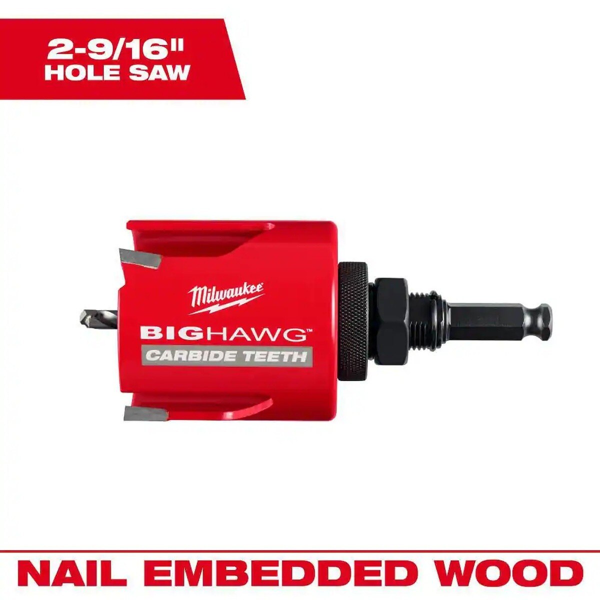 Milwaukee 49-56-9520 2-9/16" BIG HAWG Carbide Teeth Hole Saw with Arbor (2 Piece) - 2