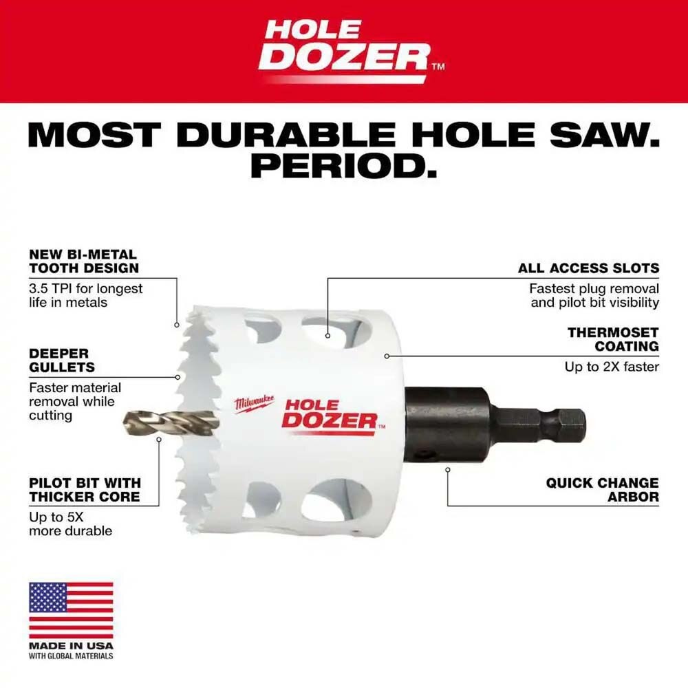 Milwaukee 49-56-9667 2" Hole Dozer Bi-Metal Hole Saw with Arbor - 3