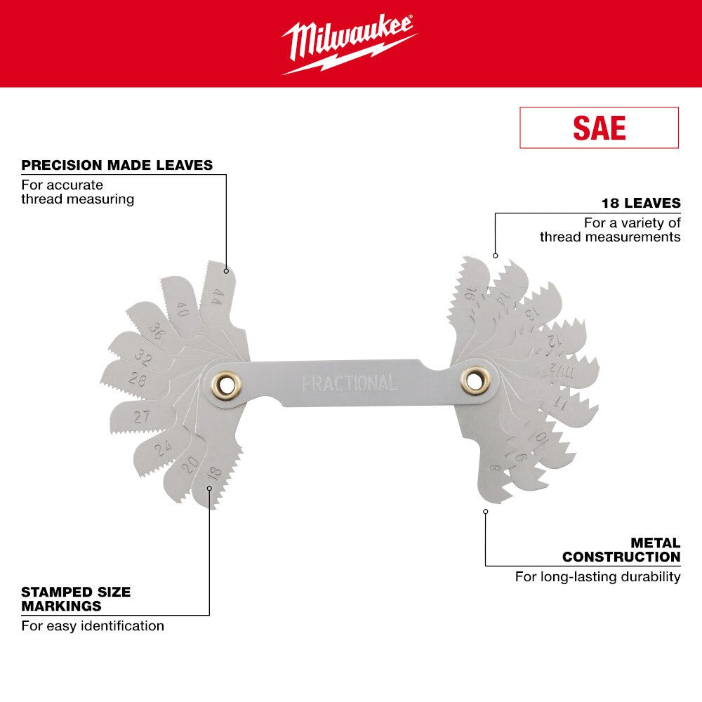 Milwaukee 49-57-5011 8-44 TPI SAE Thread Gauge - 2