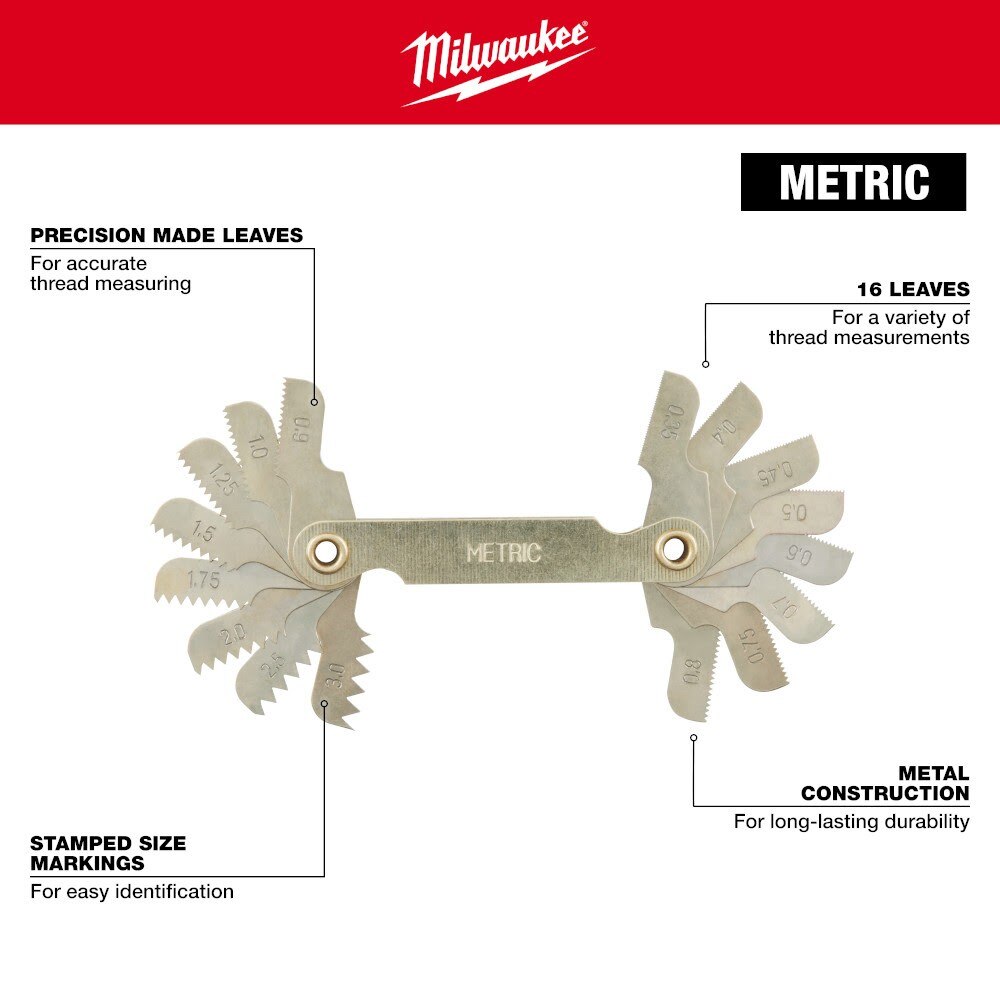 Milwaukee 49-57-5012 0.35-3.00 mm Metric Thread Pitch Gauge - 2
