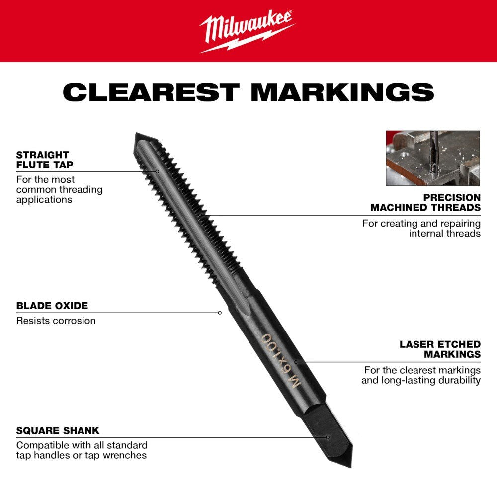 Milwaukee 49-57-5145 M8-1.00 mm Straight Flute Plug Tap - 5