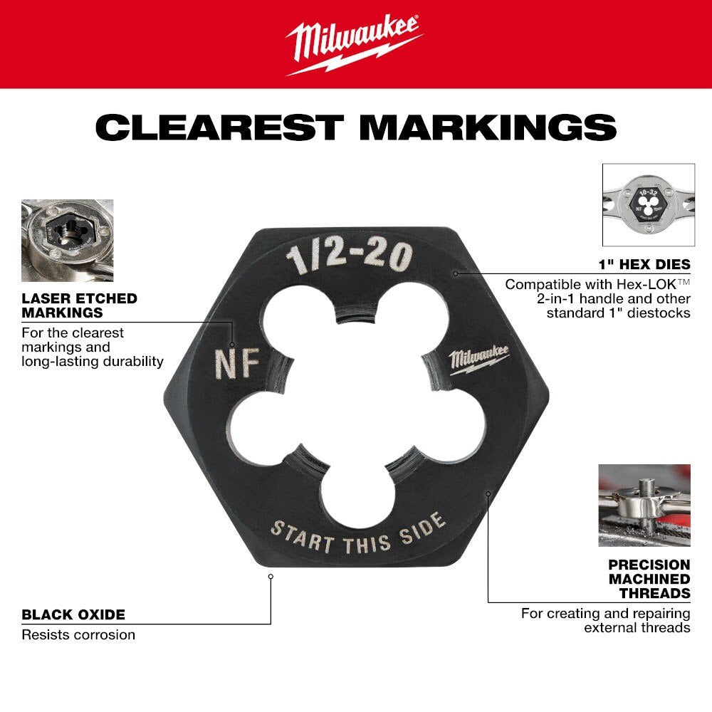 Milwaukee 49-57-5355 7/16"-14 NC 1-Inch Hex Threading Die - 5
