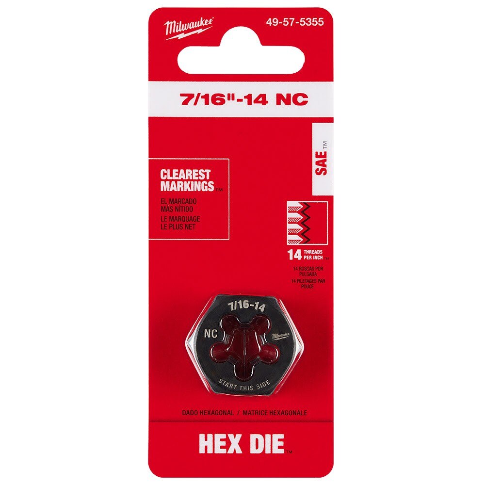 Milwaukee 49-57-5355 7/16"-14 NC 1-Inch Hex Threading Die - 11