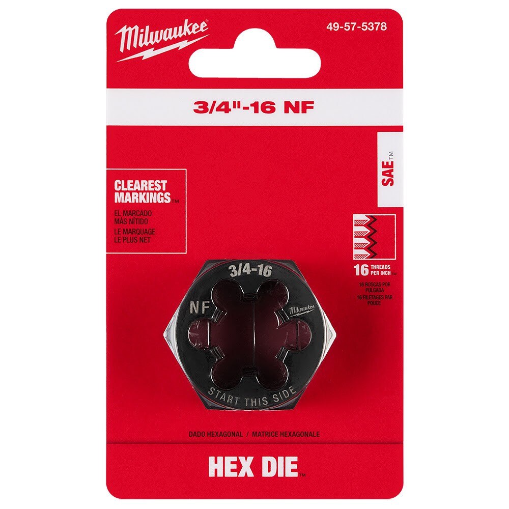 Milwaukee 49-57-5378 3/4"-16 NF 1-7/16" Hex Threading Die - 8