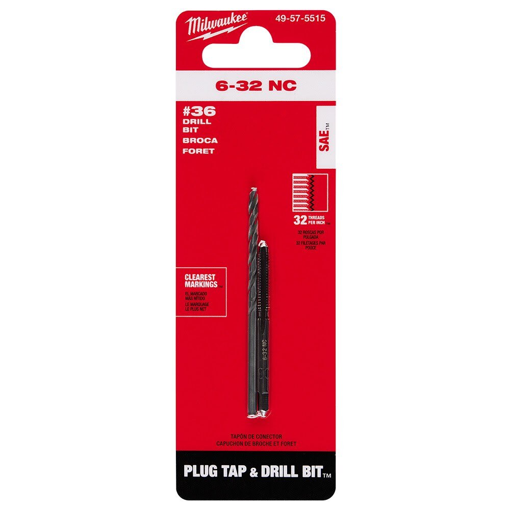 Milwaukee 49-57-5515 6-32 NC Straight Flute Plug Tap & #36 Drill Bit - 11