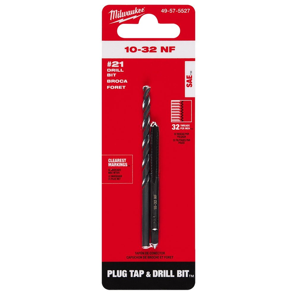 Milwaukee 49-57-5527 10-32 NF Straight Flute Plug Tap & #21 Drill Bit - 11