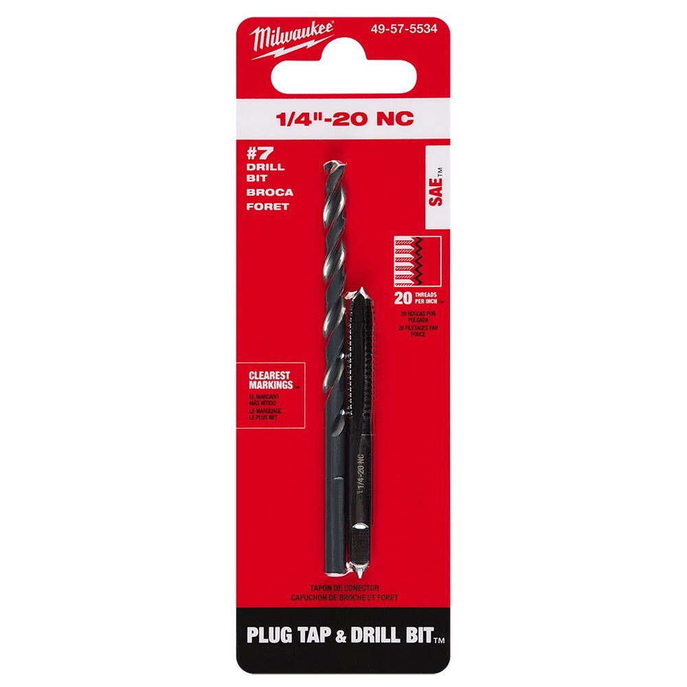 Milwaukee 49-57-5534 1/4"-20 NC Straight Flute Plug Tap & #7 Drill Bit - 11