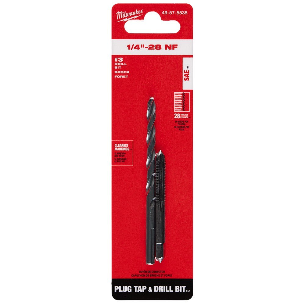 Milwaukee 49-57-5538 1/4"-28 NF Straight Flute Plug Tap & #3 Drill Bit - 11