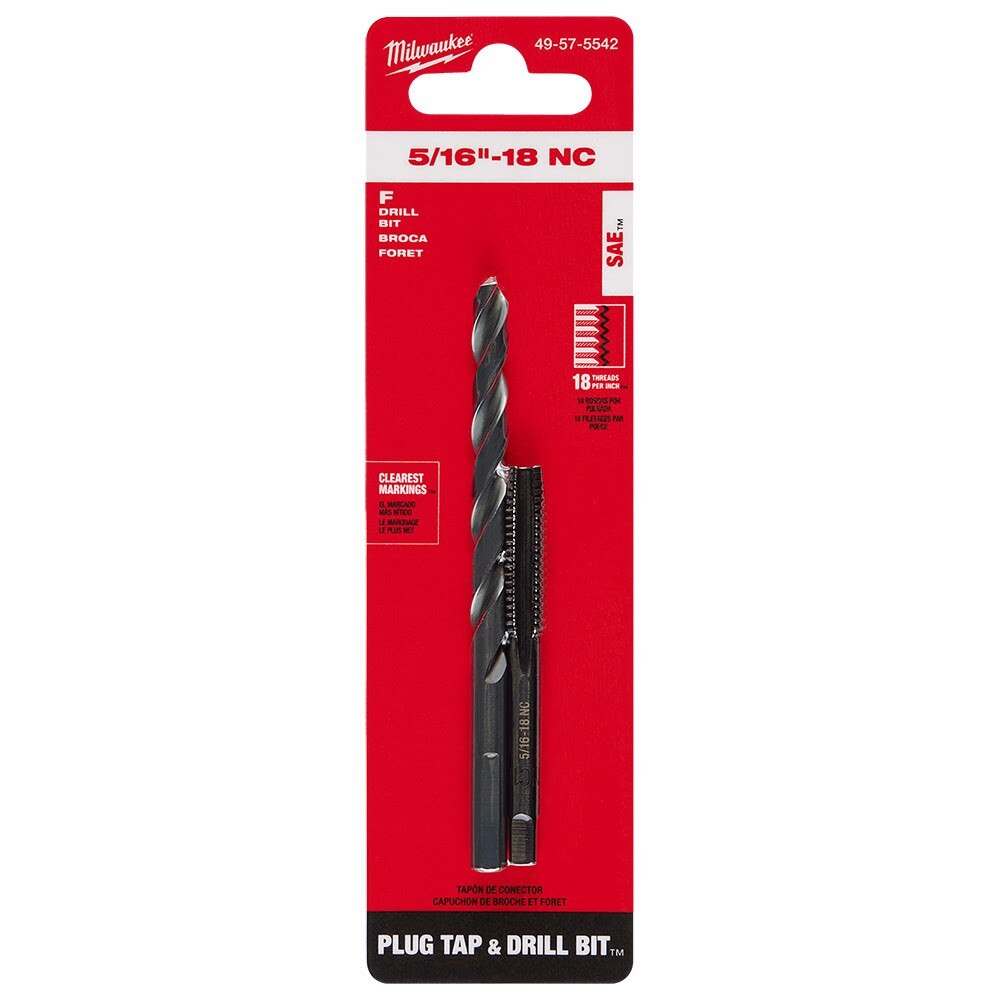 Milwaukee 49-57-5542 5/16"-18 NC Straight Flute Plug Tap & F Drill Bit - 11
