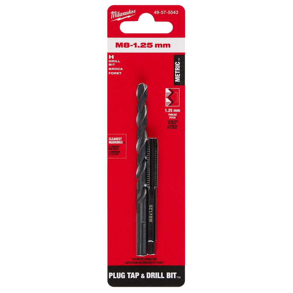Milwaukee 49-57-5543 M8-1.25 mm Straight Flute Plug Tap & H Drill Bit - 11