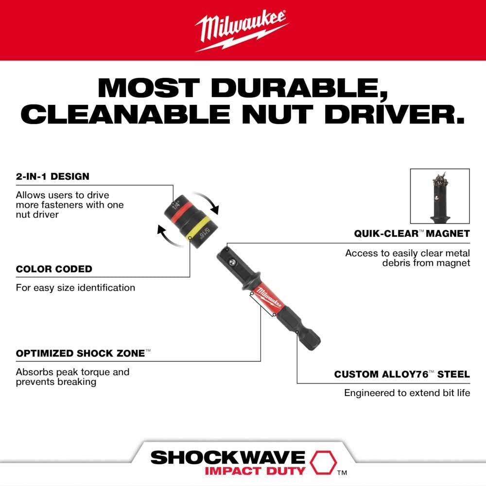 Milwaukee 49-66-4542 SHOCKWAVE Impact Duty 1/4" and 5/16" x 2-1/4" QUIK-CLEAR 2-in-1 Magnetic Nut Driver - 2