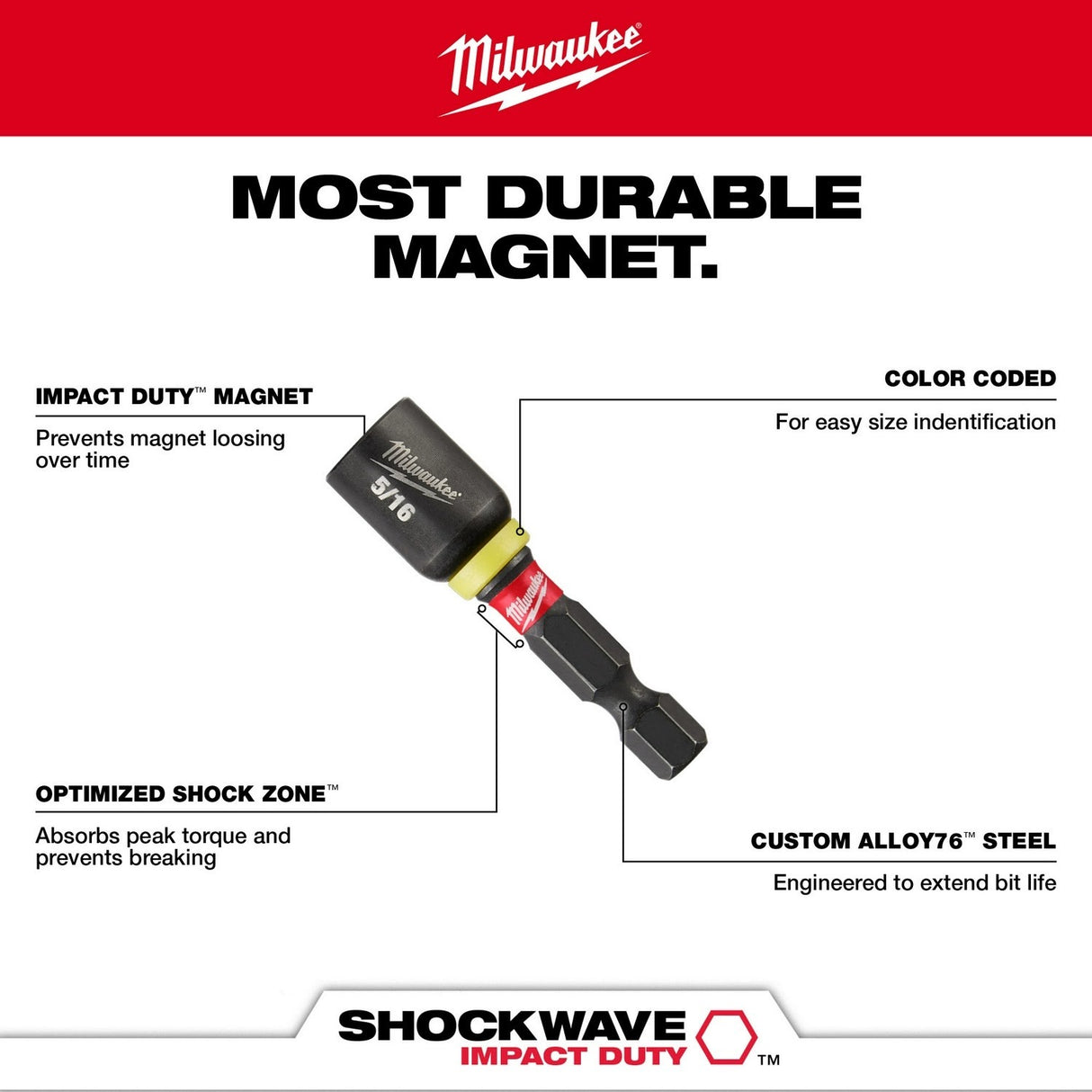 Milwaukee 49-66-4706 SHOCKWAVE Impact Duty 7/16" x 1-7/8" Magnetic Nut Driver - 4