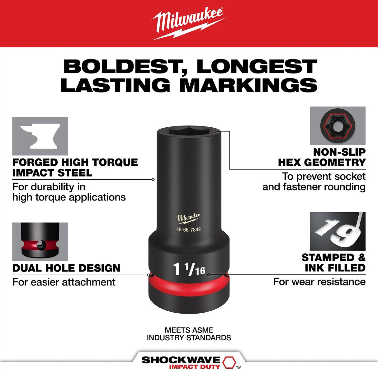 Milwaukee 49-66-6589 SHOCKWAVE Impact Duty 1" Drive 22mm Standard 6 Point Impact Socket - 3