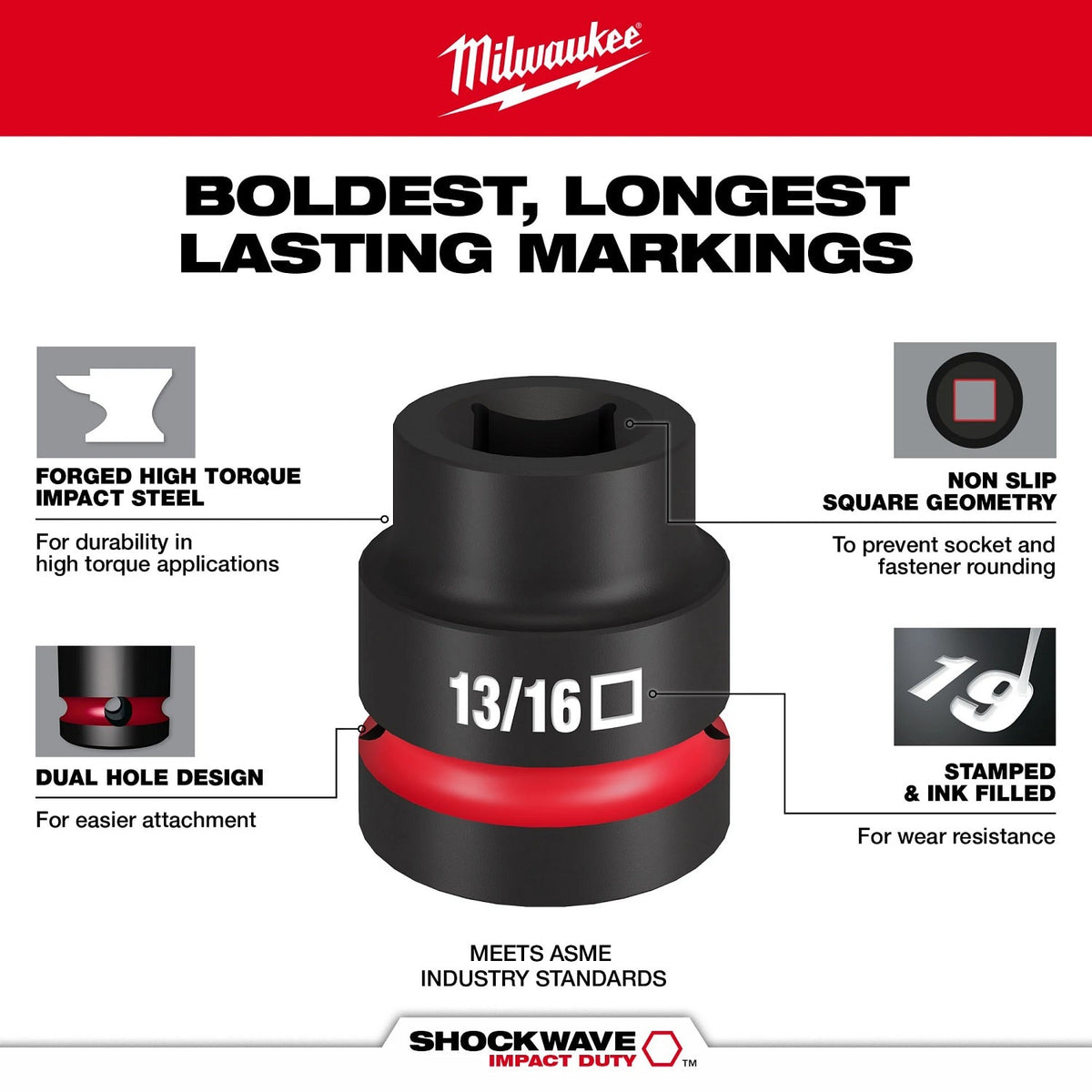 Milwaukee 49-66-6695 3/4" Drive 13/16" Standard 4-Point Square Impact Socket - 3