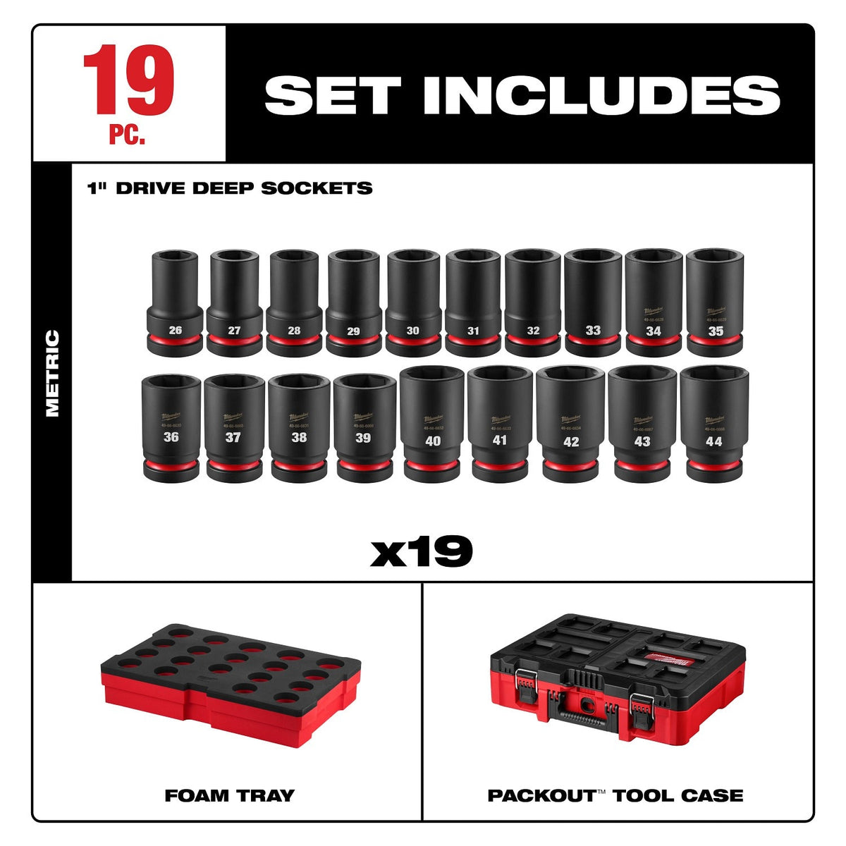 Milwaukee 49-66-6776 Shockwave 1" Drive SAE 6 Point Impact Socket Set with Packout Case (17 Piece) - 3