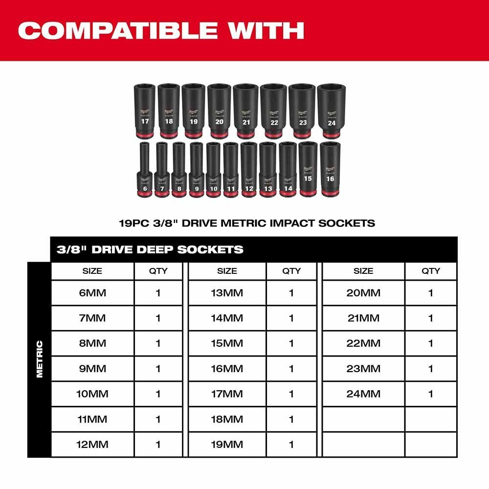 Milwaukee 49-66-6831 Shockwave Impact Duty Socket 3/8" Drice 19-Piece MM Tray Only - 6