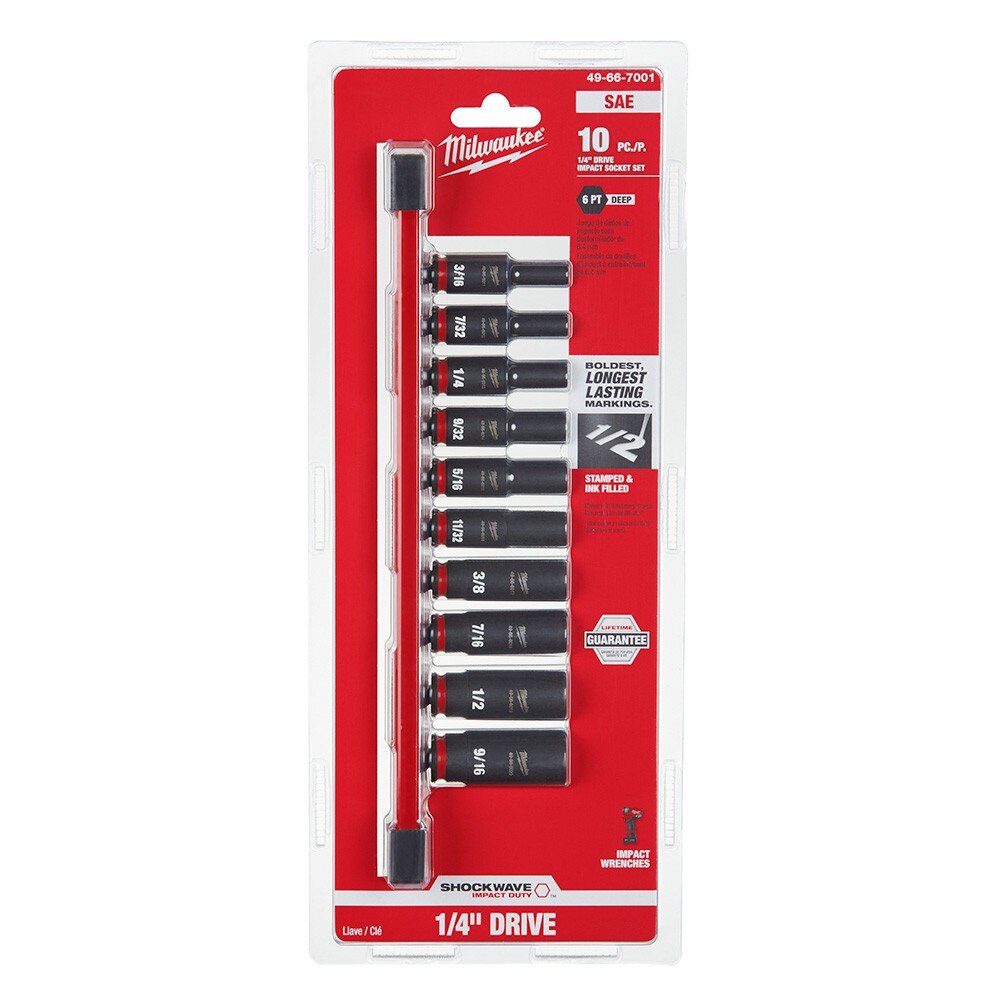 Milwaukee 49-66-7001 10PC SHOCKWAVE Impact Duty™ 1/4" Drive SAE Deep 6 Point Socket Set