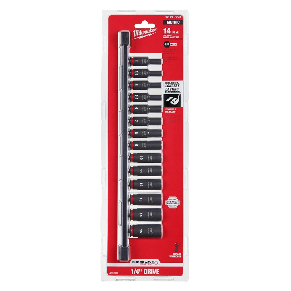 Milwaukee 49-66-7003 14PC SHOCKWAVE Impact Duty™ 1/4" Drive Metric Deep 6 Point Socket Set