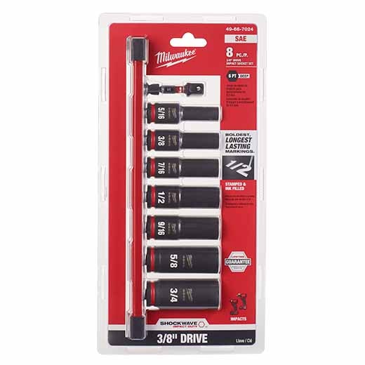 Milwaukee 49-66-7024 8PC SHOCKWAVE Impact Duty™ 3/8" Drive SAE Deep 6 Point Socket Set - 2