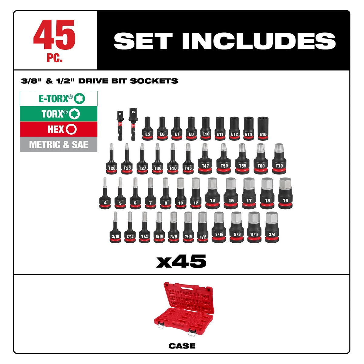 Milwaukee 49-66-7250 Shockwave Impact Duty Bit Socket Set with Hex Torx and E-Torx (45 Piece) - 4