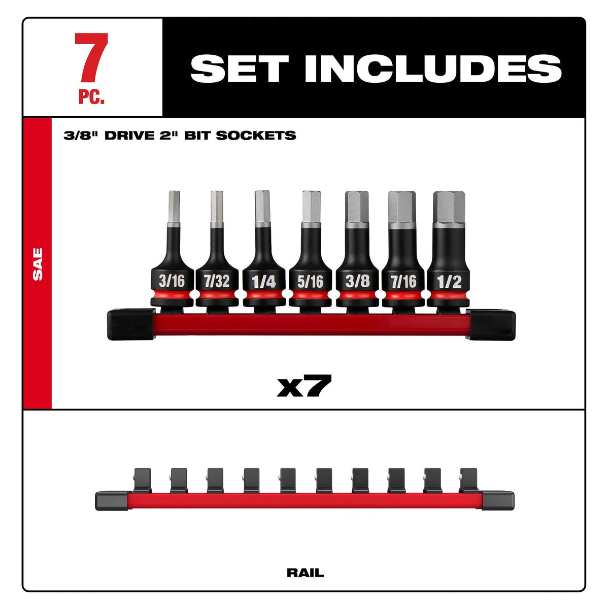 Milwaukee 49-66-7252 Shockwave Impact Duty 3/8" Drive 2" Hex SAE Bit Socket Set (7 Piece) - 4
