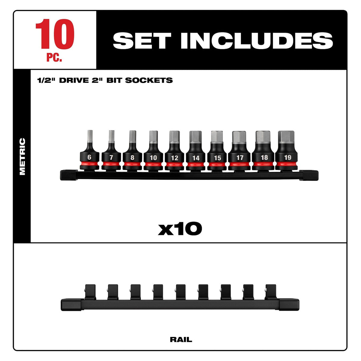 Milwaukee 49-66-7256 Shockwave 1/2" Drive 2" Hex Metric Impact Bit Socket Set (10 Piece) - 4