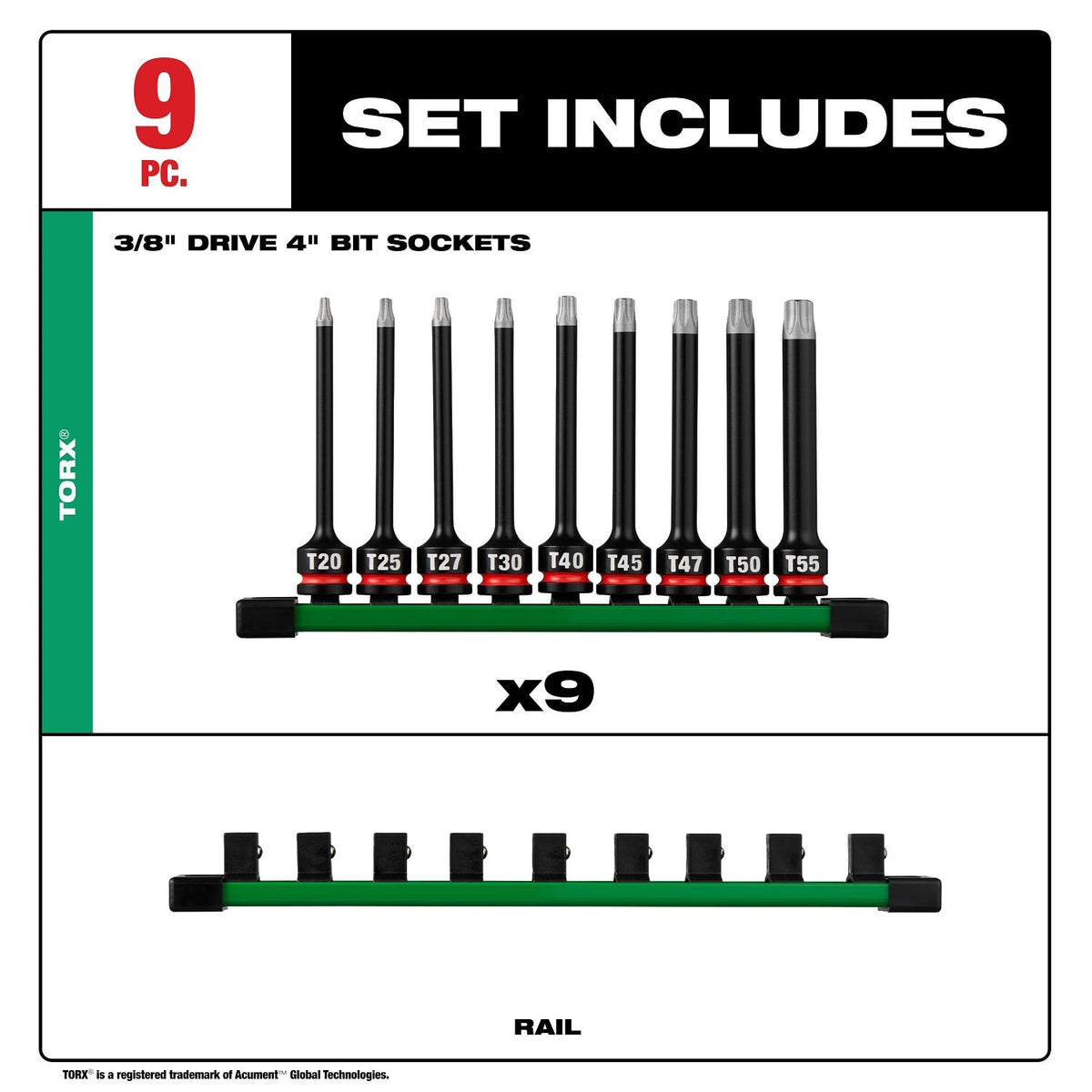 Milwaukee 49-66-7262 Shockwave 3/8" Drive 4" Torx Bit Socket Set (9 Piece) - 4