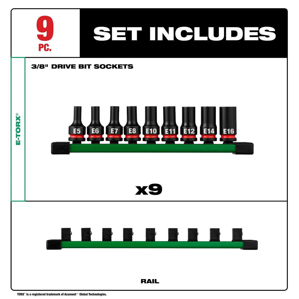 Milwaukee 49-66-7265 Shockwave 3/8" Drive E-Torx Bit Socket Set (9 Piece) - 4
