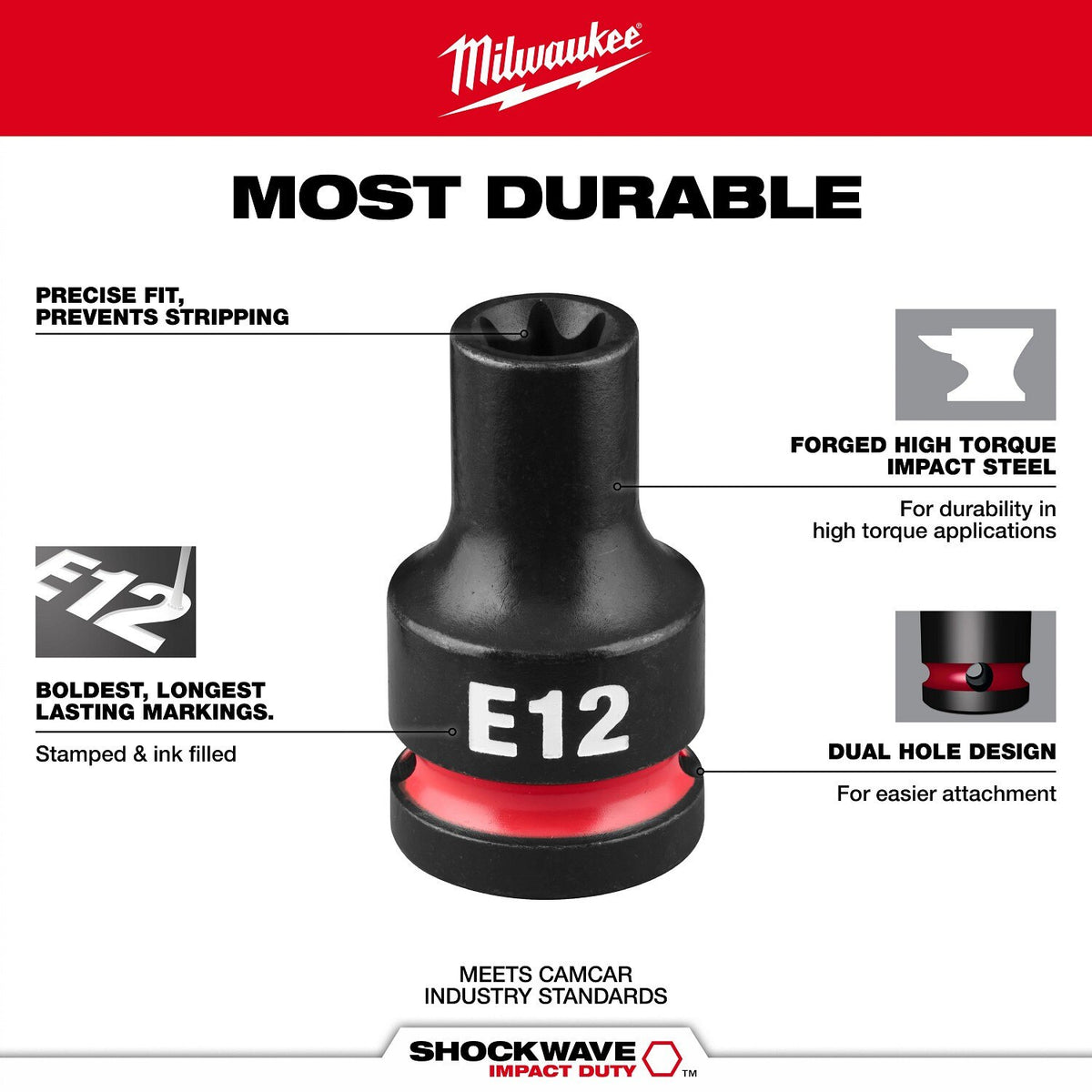 Milwaukee 49-66-7384 Shockwave Half Inch Drive E-Torx E12 Impact Duty Bit Socket - 4