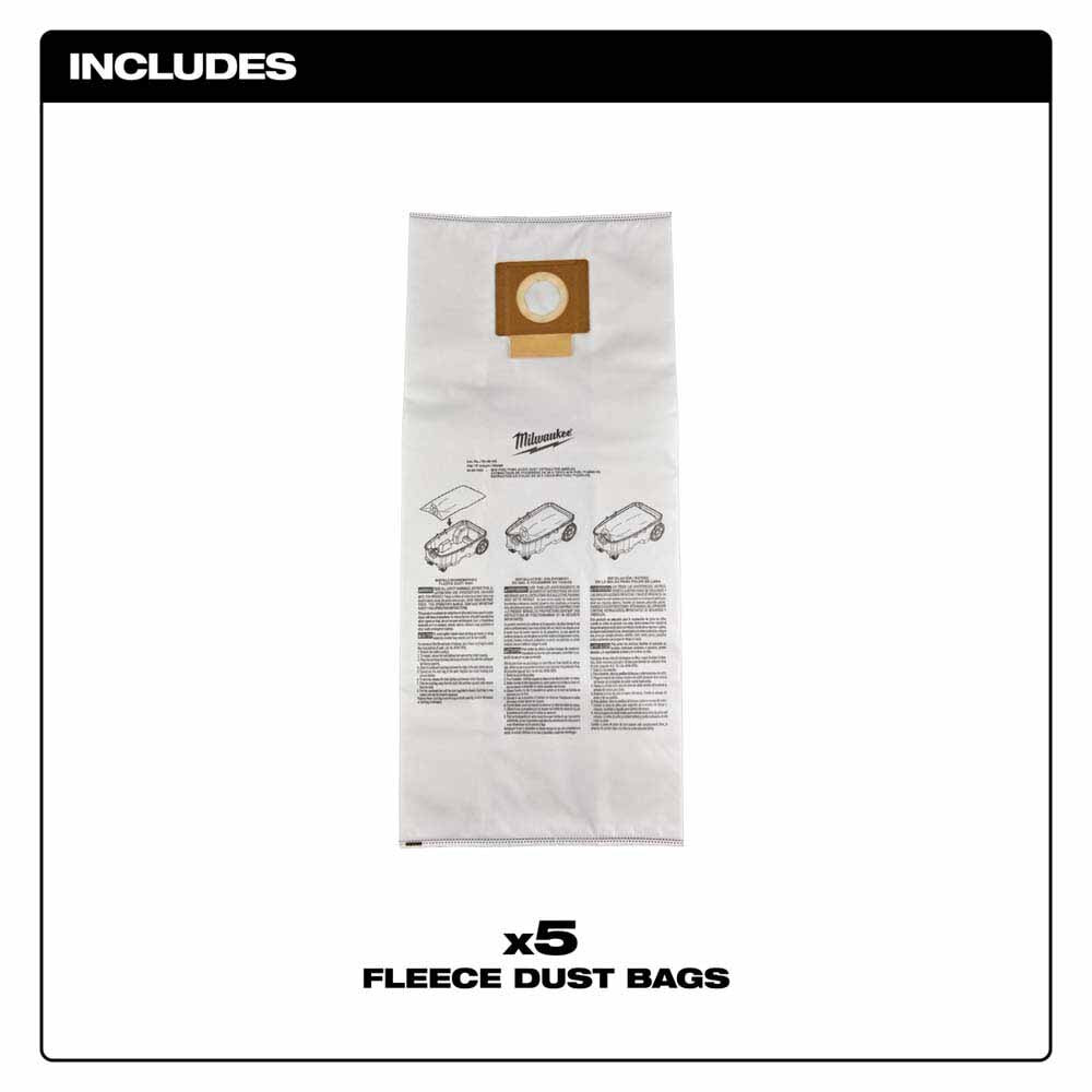 Milwaukee 49-90-1969 Fleece Dust Bags (5PK) for M18 FUEL 9 Gallon Dual Battery Dust Extractor - 2