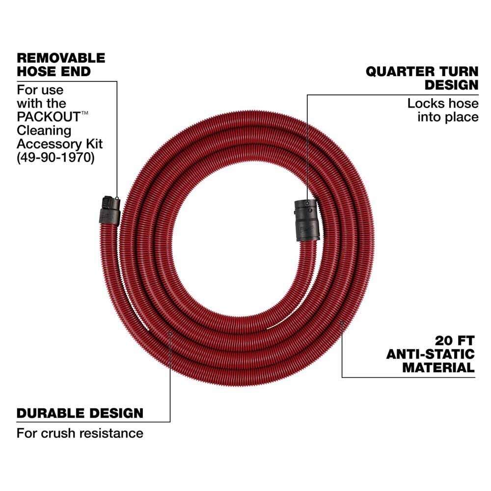 Milwaukee 49-90-1971 20' Accessory Hose for M18 FUEL 9 Gallon Dual Battery Dust Extractor - 2