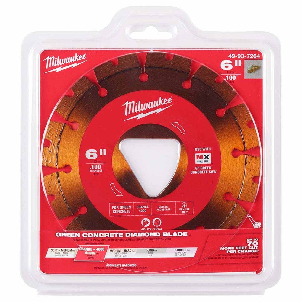 Milwaukee 49-93-7264 Orange 6” x .100” Diamond Blade for Green Concrete - 3