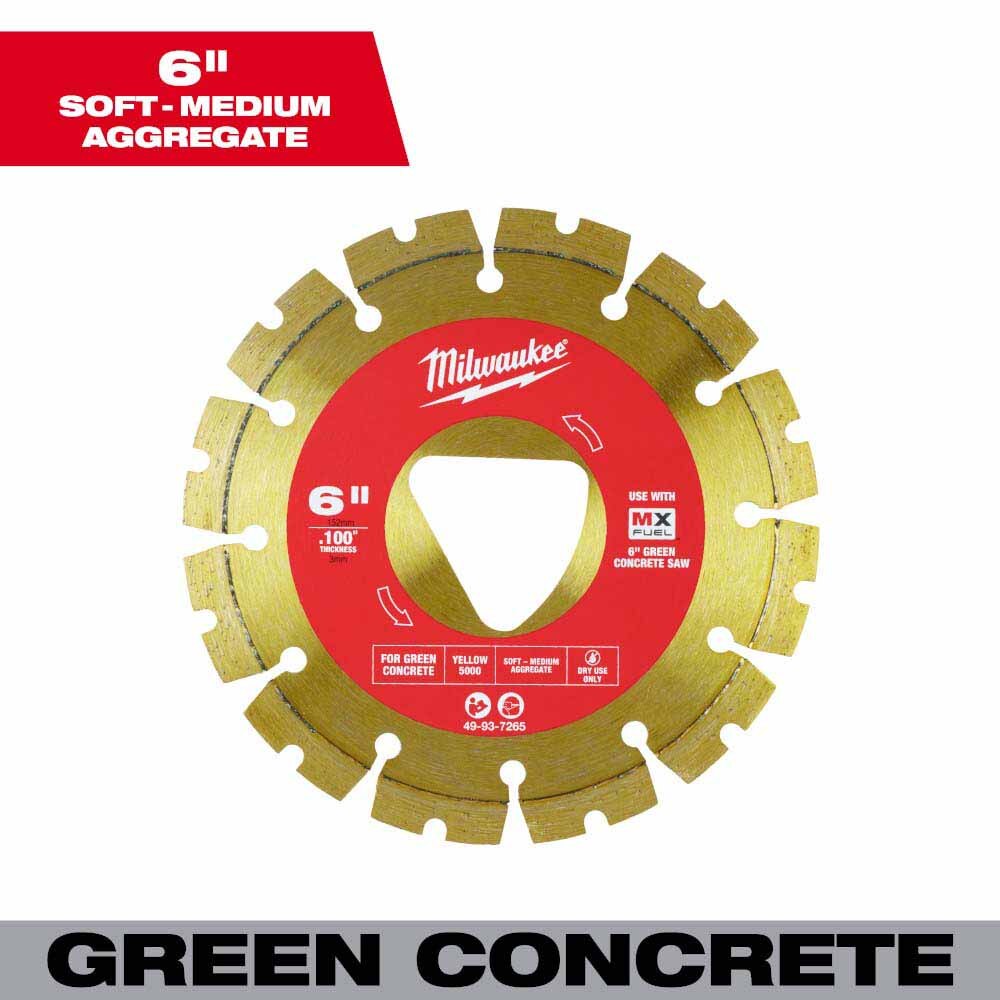 Milwaukee 49-93-7265 Yellow 6” x .100” Diamond Blade for Green Concrete