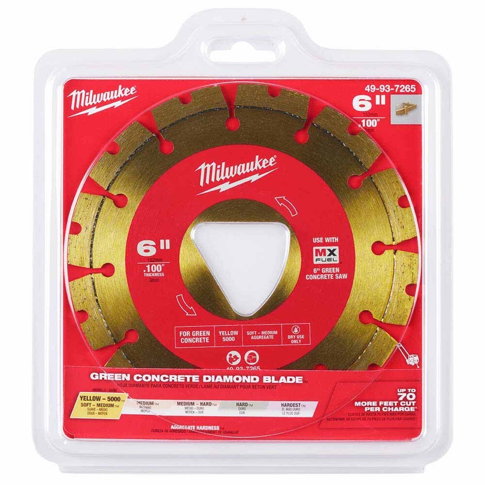 Milwaukee 49-93-7265 Yellow 6” x .100” Diamond Blade for Green Concrete - 3